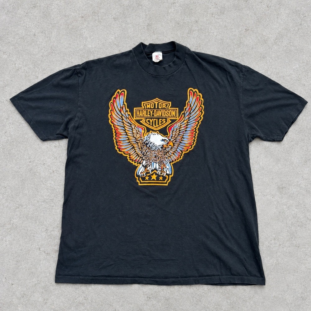 Vintage 80s Harley Davidson Ft Pierce Florida Eagle T Shirt XL Hi Cru